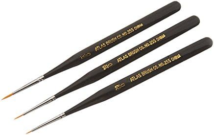 ATLAS BRUSH CO. 255-3PS Golden Taklon Ultra Detail 3pc Set