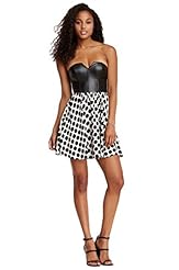 Princess Seams   Waistline Flowy Cutout Polka Dot Print Faux-Leather/Rayon  Dress