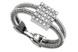 18K White Gold, Matte-Finish Hand-Woven Double Strand Mesh Ring, Enhanced with Square-Shape Pave Set Diamonds.