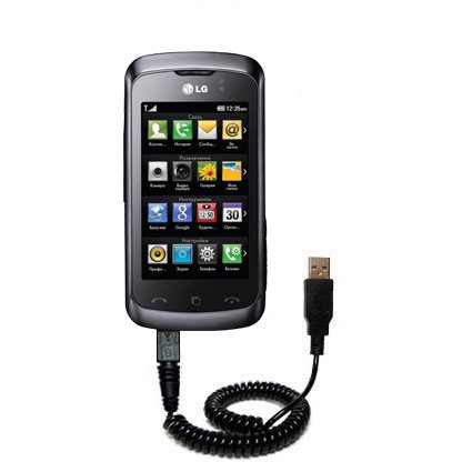 Coiled USB Cable for the LG KM555E with Power Hot Sync and Charge capabilities - uses Gomadic TipExchange Technology