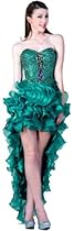Hot Sale Zeilei High Low Strapless Embellished Ruffled Prom Evening Gown in Teal Green