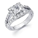 14k Gold Diamond (G-H, SI2) Engagement Ring Semi Mounting - 1 Ct Princess Center Stone Not Included
