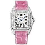 Cartier Santos 100 Diamond 18kt White Gold Pink Ladies Watch WM501751 by Cartier