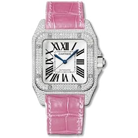 Click here to buy Cartier Santos 100 Diamond 18kt White Gold Pink Ladies Watch WM501751 by Cartier.