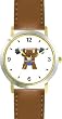 Cartoon Weight Lifting Grizzly Bear or Brown Bear Animal - WATCHBUDDY&reg; DELUXE TWO-TONE THEME WATCH - Arabic Numbers - Brown Leather Strap-Children's Size-Small ( Boy's Size & Girl's Size )