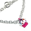 Hot Pink Fuscia Crystal Cupcake Silvertone Toggle Charm Bracelet