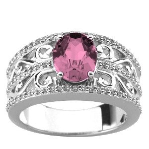 14K White Gold Pink Tourmaline and Diamond Ring 