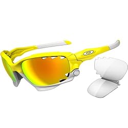 Oakley Jawbone Adult Sport Designer Sunglasses w/ Free B&F Heart Sticker - Lemon Peel/Fire Iridium Vented, Clear