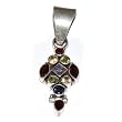 Silver Pendants with Chain Multi Gemsotne Jewelry 2 Inches