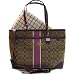 Authentic Coach Heritage Signature Stripe Multifunction Diaper/Computer/Business Tote - F12351 Berry