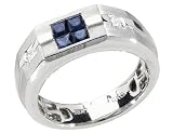 Men's Sapphire Gemstone and Diamond Ring 3/4 Carat (ctw) in 18K White Gold