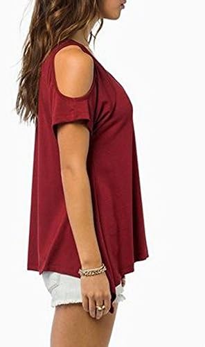 Bluetime Womens Casual Hollow Out Short Sleeve Off Shoulder Tunic Tops Shirt Blouse (Red)
