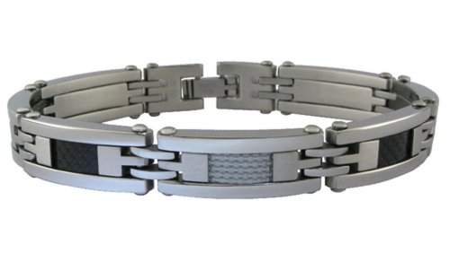 Men's Stainless Steel Bracelet with Carbon Fiber, 8.50''