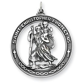 Sterling Silver Antiqued Saint Christopher Medal