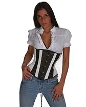 Hot Strapless Black And White Leather Reflective Trims Underbust Lace Up Back Corset With Boning
