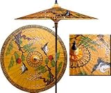 Mirrored Cranes 7 Foot Patio Umbrella With Base - Orange