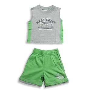 Mish - Infant Boys Short Sleeveless Knit Short Set, Grey, Light Green
