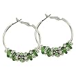 Silvertone Light Green Rhinestone Hoop Earrings Fashion Jewelry