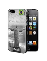 Wireless: Cristo Redentor Statue Brazil Postcard in Gray with Small Brazilian Flag in Corner Hard Snap on Cell Phone Case Cover iPhone i5 5s - NUE DESIGNS
