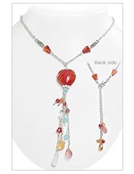 Anti-Tarnish Sterling Silver Carnelian, Citrine, Quartz, and Agate Beaded Y Necklace - 18"