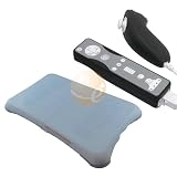 Soft Silicone Skin Case for Nintendo Wii Fit Balance Board (Light Blue) + 2 Pack of Black Skin Case for Wii Remote Control / Controller & Nunchuk