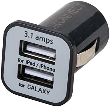 Ukonnect 3.1amps / 15w 2-port Rapid USB Car Charger for iOs and Android Devices: Iphone 5 / 5S / 6 / 6 Plus, Ipad 2 / mini / air, Samsung Galaxy, Nexus, Htc, etc. Smart Charging Technology. Black