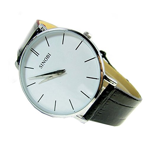 Sinobi s9140 two hands white dial black leather mens ul…
