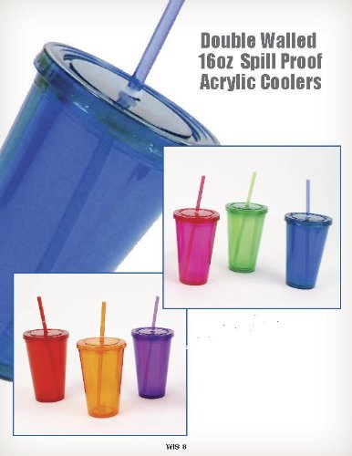Double-wall Drinking Glasses / Cups with Lids & Straws, Set of 6, 16 Oz