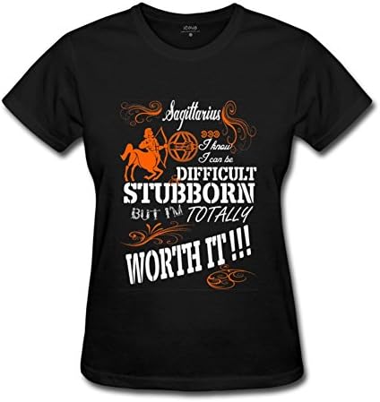 Xuely Women's Funny Zodiac Sagittarius Pattern Worth It T-shirt M Black
