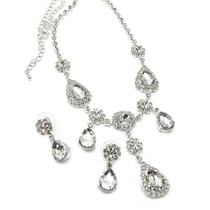 Fancy Crystal Dangle Necklace and Earrings Set Fashion Jewelr