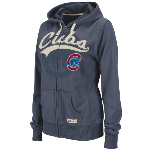 MLB Chicago Cubs Long Sleeve Full Zip French Terry Hoodie (Vintage Navy/Scoured Natural, Medium)