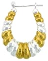 Sterling Silver Snap-down-post Shrimp Hoop Earrings, w/ 2-Tone Gold Plate Accent, 1 1/4" (31mm) tall
