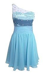 Chiffon One Shoulder Short Illusion Beaded Evening Dress/Homecoming Dress/Bridesmaid Dress/Prom Dress/Party Dress 