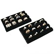 2 Black Velvet Ring Trays Jewelry Pad Showcase Displays 5.5"