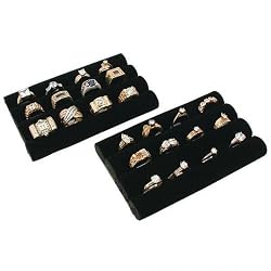 2 Black Velvet Ring Trays Jewelry Pad Showcase Displays 5.5"