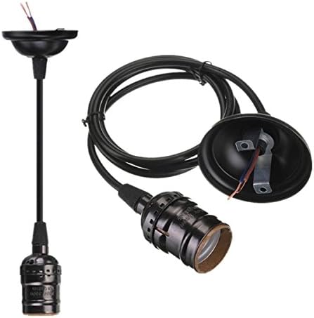 HiqLED Brass Screw Thread DIY Light Socket Vintage Copper Edison Retro Pendant Lamp Holder for E26 E27 Light Bulbs, without Switch and with 3.94ft Cord (Pack of 2) (Black)