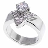 Steel-Jewelry: Contemporary V Design Stainless Steel Ring with Signity Cubic Zirconia