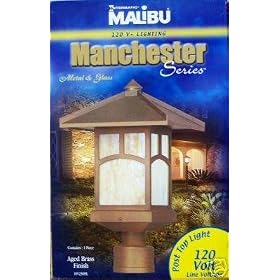 Malibu Aged Brass Finish and Colored Glass Post Top Light, Manchester Series Outdoor... by 