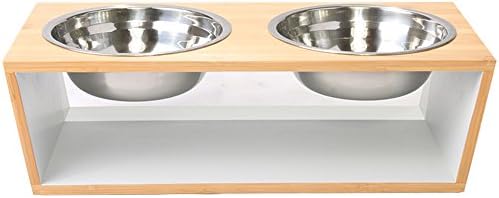 Chelsea Pet® 100% Natural Bamboo Mod Double Pet Feeder Veterinarian Recommended For Better Digestive Health. (Small, Light Gray)