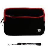 Black with Red Trim Slim Protective Soft Neoprene Cover Carrying Case Sleeve with Extra Pocket // Fits Anywhere// for Amazon Kindle Touch (Wi-Fi, 6 E ink Display) + EBigValue 4 Determination Hand Strap