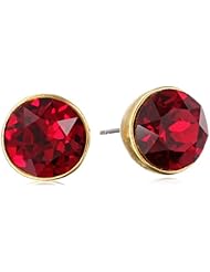 Kenneth Jay Lane Satin Gold and Ruby Round Headlight Post Earrings