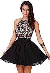 Halter Chiffon Lace High-Neck Cocktail Skater Dress/Club Dress/Prom Dress/Party Dress/Wedding Dress 