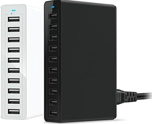 Charging Station for Multiple devices,(50w 10-port Usb Charging Hub) Multi-port Usb Charger for Apple Iphone 6 / 6 Plus, Ipad Air 2 / Mini 3, Samsung Galaxy S6/S6 Edge and More (White)