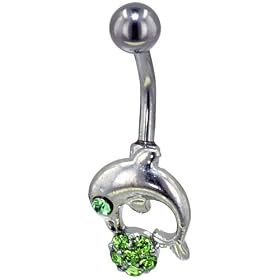 Pugster Dolphin With Green Crystal Beach Ball Dangle Belly Ring by Beach Ball Belly Button Rings
