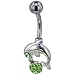Dolphin With Green Crystal Beach Ball Dangle Belly Ring