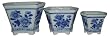 Blue & white shallow planters - set of 3