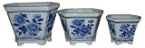 Blue & white shallow planters - set of 3
