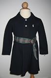 Ralph Lauren Girls Long Sleeve Polo Dress with Plaid Ribbon Belt and Pony Logo