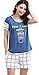 Betusline Women Short Sleeves Pajama Interesting Prints Plaids Shorts Blue
