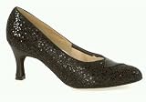 314 Cannes Ladies' Social Shoe with a 2.5 Flared Heel in Black Leather & Black Sparkle (Regular Fit)